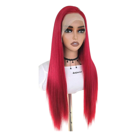 Peluca Rojo Intenso Simulacion Natural Larga Lisa Lacefront