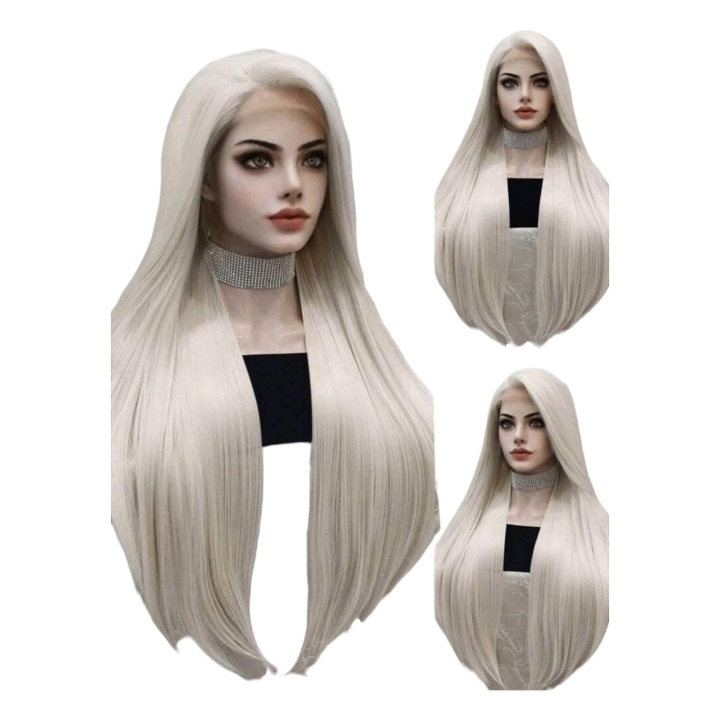 Peluca Lace Front Rubio Platinado Lisa Larga Sintetica