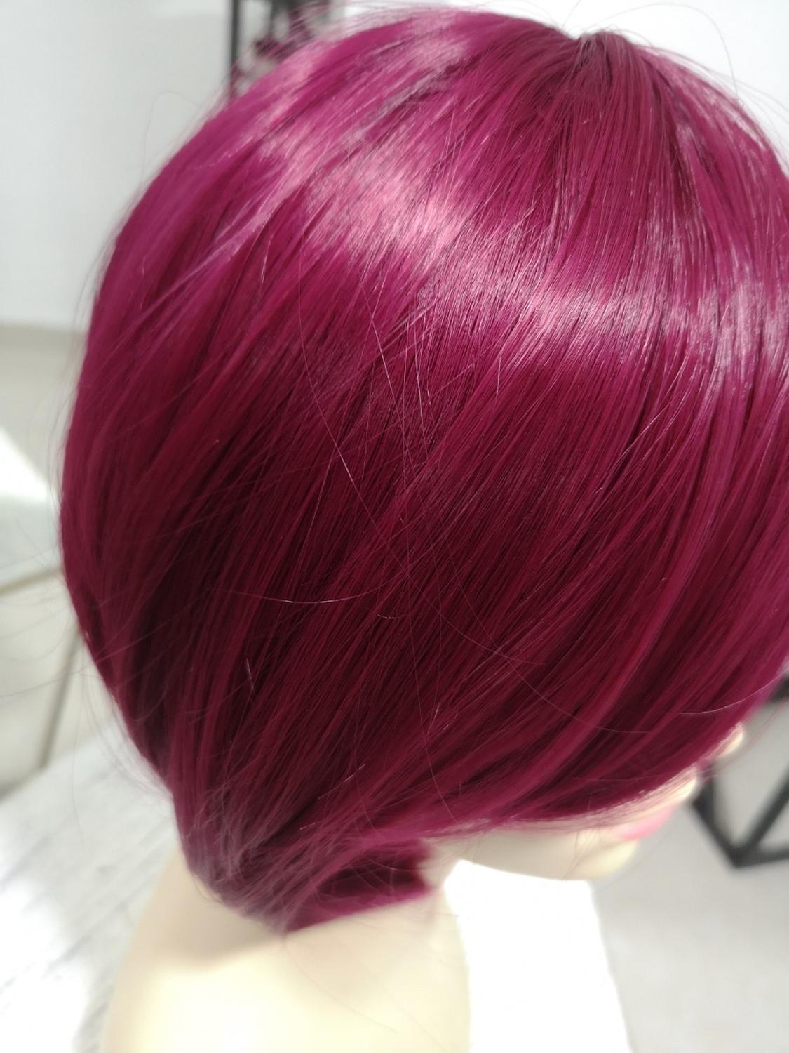 Peluca Rojo Oscuro Vino Corta Cabello Liso Y Fleco Kanekalon