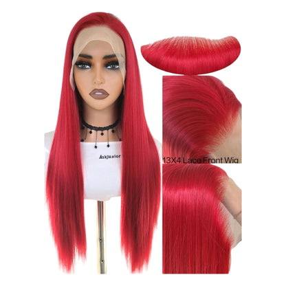 Peluca Rojo Intenso Simulacion Natural Larga Lisa Lacefront