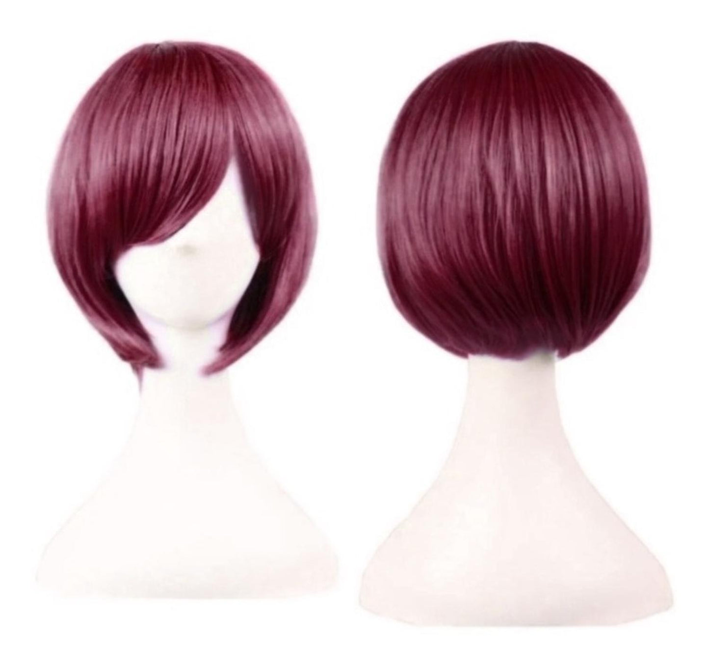 Peluca Rojo Oscuro Vino Corta Cabello Liso Y Fleco Kanekalon