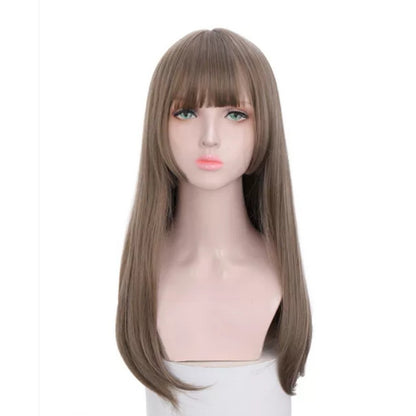 Peluca Castaño Cenizo Con Fleco Cabello Liso Red Encaje