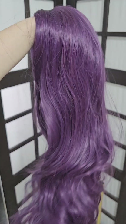 Peluca FEELSI Morado Violeta Rizada Larga Sin Fleco Cosplay