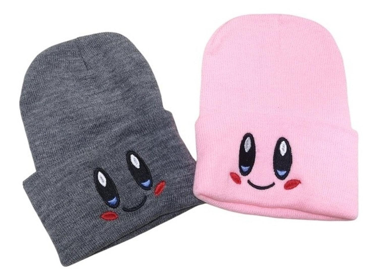 Duo Beanie Rosa Y Blanco Ojitos Gorrito Kirby Invierno Geek