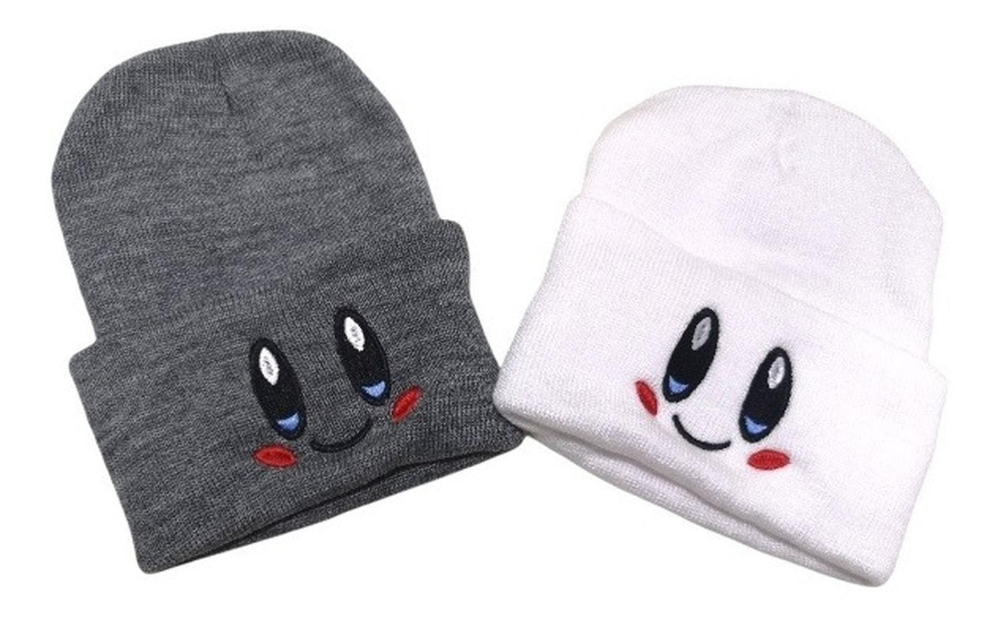 Duo Beanie Rosa Y Blanco Ojitos Gorrito Kirby Invierno Geek