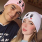 Duo Beanie Rosa Y Blanco Ojitos Gorrito Kirby Invierno Geek