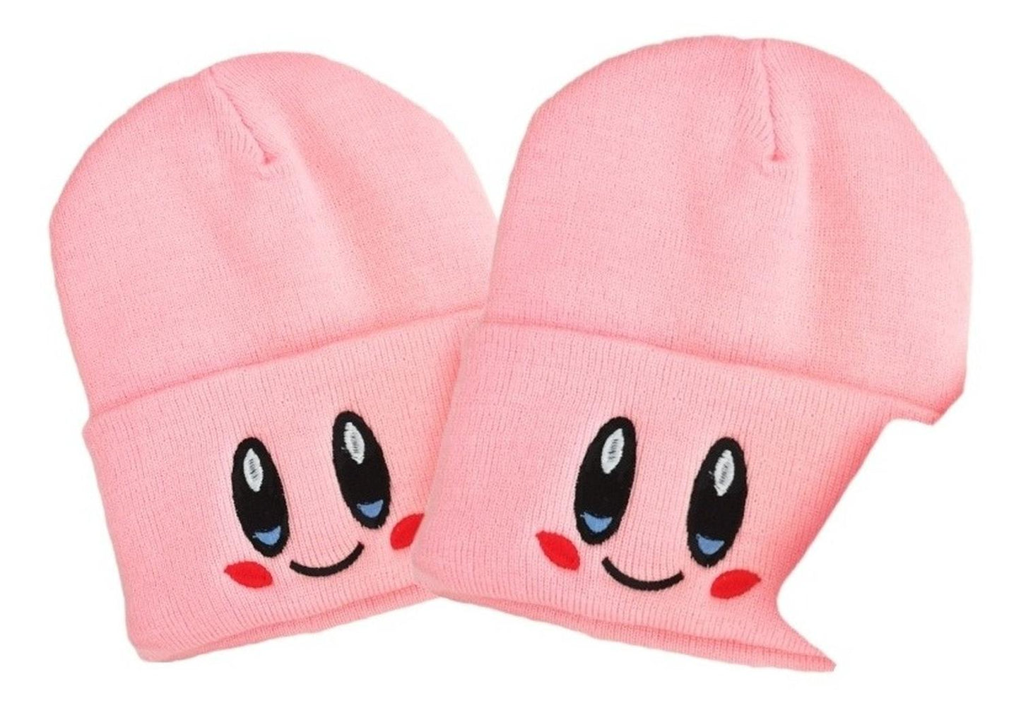 Duo Beanie Rosa Y Blanco Ojitos Gorrito Kirby Invierno Geek