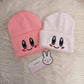 Duo Beanie Rosa Y Blanco Ojitos Gorrito Kirby Invierno Geek